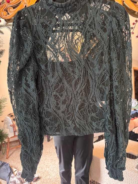 Buckle Tops - Buckle Dark Green Lace Beaded Long Sleeve Blouse